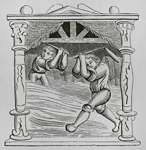 Grains Prints: Threshing wheat, 16th century. Engraving