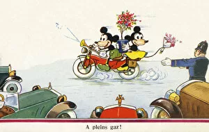 At Full Throttle - two cartoon mice on their motorbike