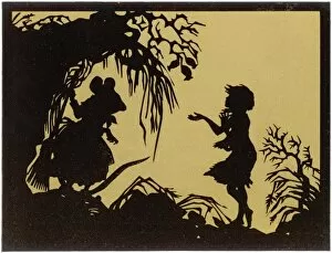 Silhouettes Collection: Thumbelina begs the Field Mouse for food
