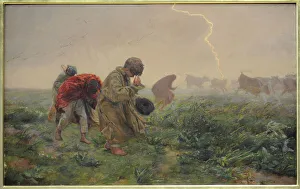 Barefooted Prints: Thunderstorm, by Jozef Chelmonski (1849-1914) in 1896