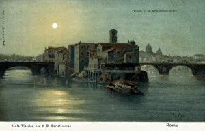 Moonlight Prints: The Tiber Island, Rome, Italy