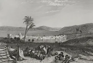 Walled Prints: Tiberias and the Sea of Galilee. Engraving by Rouargue