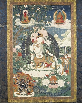 Offer Gallery: Tibetan tanka with an illustration of a relaxed