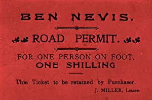 Images Dated 7th February 2019: Ticket, Ben Nevis road permit, Lochaber, Scotland