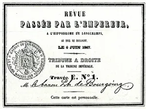Boulogne Collection: Ticket for Longchamps Hippodrome, 6 June 1867