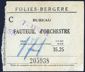 Images Dated 16th October 2019: Ticket stub from the Folies Bergere, Paris, France
