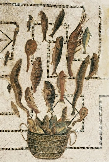 Carthage Collection: Tile mosaic depicting some fish. Roman art. Early