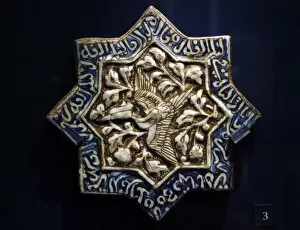 Images Dated 6th April 2008: Tile with phoenix and Quranic text. Iran. 1275-1325. Moulded