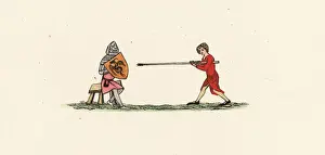 Joust Prints: Tilting at a living quintain, 14th century