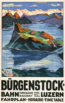 Lucerne Prints: Timetable - Burgenstock Furnicular Railway, Switzerland