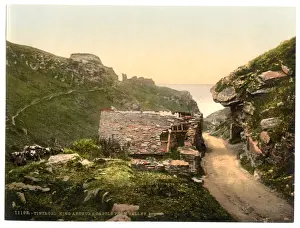 Tintagel, King Arthurs Castle from valley, I, Cornwall, Eng