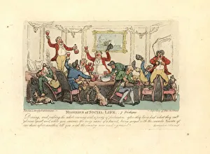 Pain Collection: Tired and drunken man at a raucous dinner party with