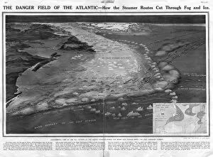 Images Dated 20th March 2012: Titanic - Danger Field of the Atlantic with routes through i