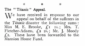 Images Dated 19th March 2012: Titanic disaster appeal fund - report of donations in Tatler