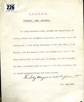 Committee Collection: Titanic Hero Memorial notice, Belfast