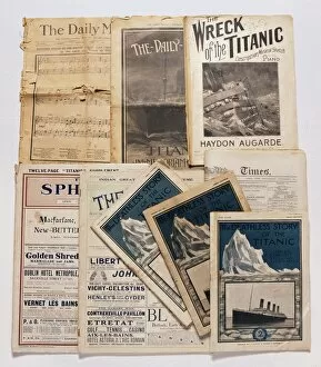 Titanic news reports, magazines, sheet music