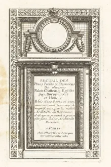 Title page with calligraphic letters on a stone panel