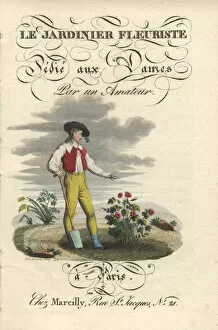 Title page with vignette of a gardener tending a rose bush