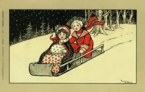 Toboggan Prints: Tobogganning couple by Florence Hardy