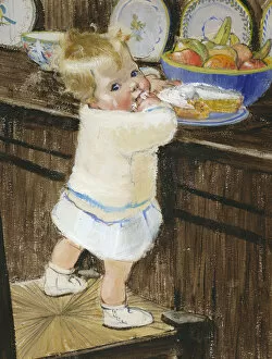 Toddler with cake by Muriel Dawson