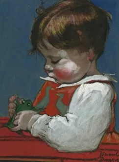 Toddler with frog by Muriel Dawson