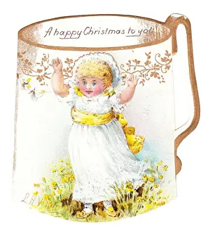 Toddler on a mug-shaped Christmas card
