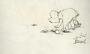 Bending Prints: Toddler picking mushrooms by Muriel Dawson