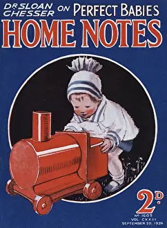 Perfect Prints: Toddler playing with red toy train, by Muriel Dawson