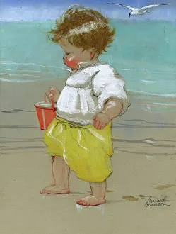 Seagull Prints: Toddler at seaside by Muriel Dawson