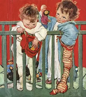 Two toddlers in their cot by Muriel Dawson