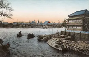 Tokyo Prints: Tokyo, Japan - The Sumida River with River barges