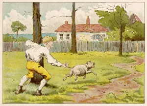 Tom the Pipers Son grabs pig by tail