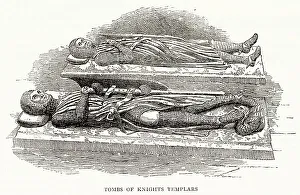 Templar Prints: Tombs of Knights Templars at Temple church, City of London. Date: 19th century