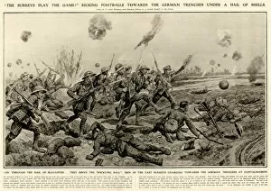 Tommy Collection: Tommies kicking a football on the way to the German Trenches