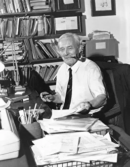 Rebel Prints: Tony Benn, Labour politician, sitting at his desk