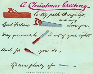 Tools with comic verse on a Christmas card