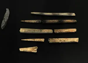 Tools of flint and animal bones. Performed by Homo sapiens