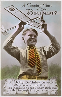 Topping Time on your Birthday - Happy Boy with a Model Plane Topping Time on your Birthday - Happy Boy with a Model Plane