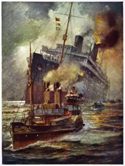 Tugs Prints: Torpedoed Ship in Port