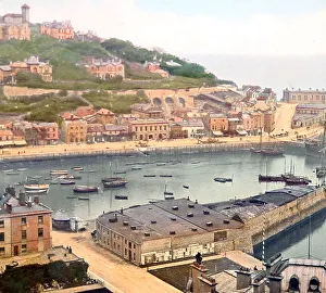 Torquay Harbour, Victorian period, hand coloured photo