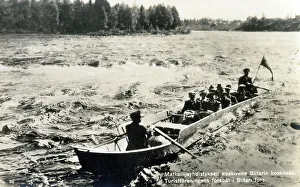 Rapids Prints: Tourist boat traversing Janiskoski Rapids, Inari, Finland