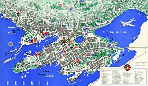 Docks Collection: Tourist map of Bergen, Norway