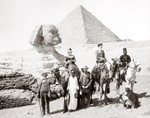 Sphinx Prints: Tourists on camels at the Sphinx, Egypt, c. 1900