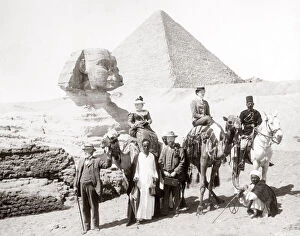Tourists on camels at the Sphinx, Egypt, c.1900