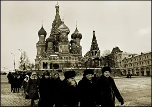 Republics Prints: Tourists near St. Basils Cathedral, Red Square, Moscow