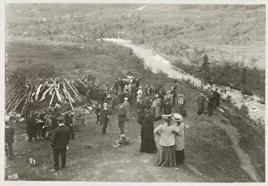 Homestead Gallery: Tourists at Sami homestead, probably Norway