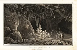 Torch Prints: Tourists with torches exploring the Grotto of Antiparos, Greece