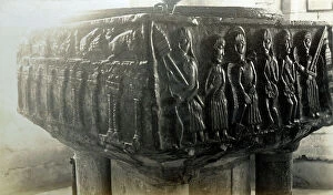 Limestone Collection: The Tournai font at East Meon Church, Hampshire