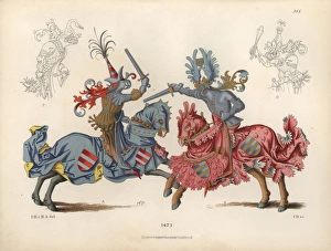 Tournament joust from 1471 from a pen and ink Tournament joust from 1471 from a pen and ink
