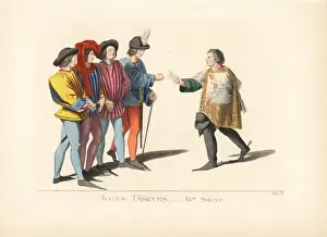 Tourney Prints: Four tournament judges and king of arms, 15th century